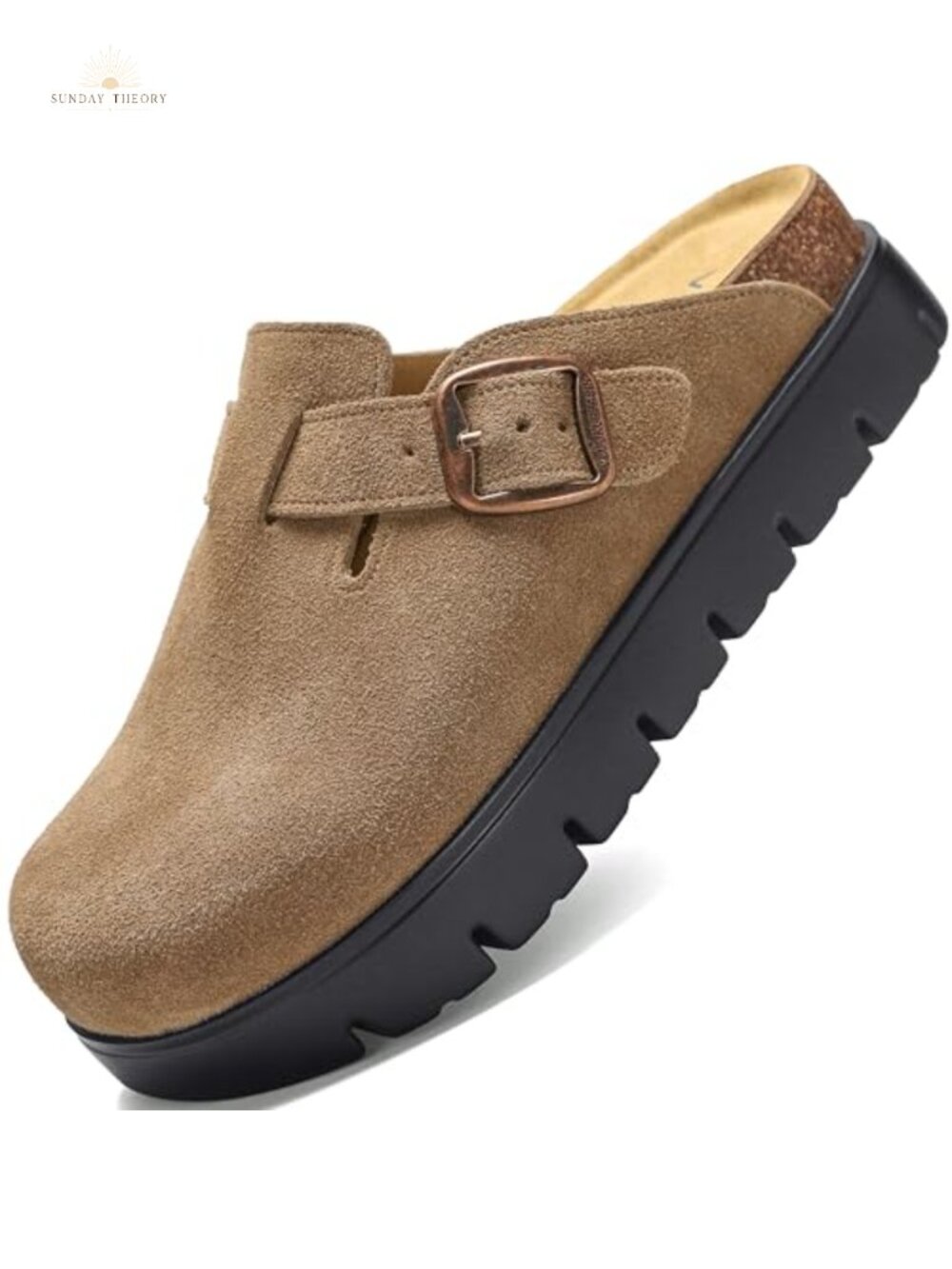 Suede Platform Clogs Women's Chunky Mules Slip On with Buckle